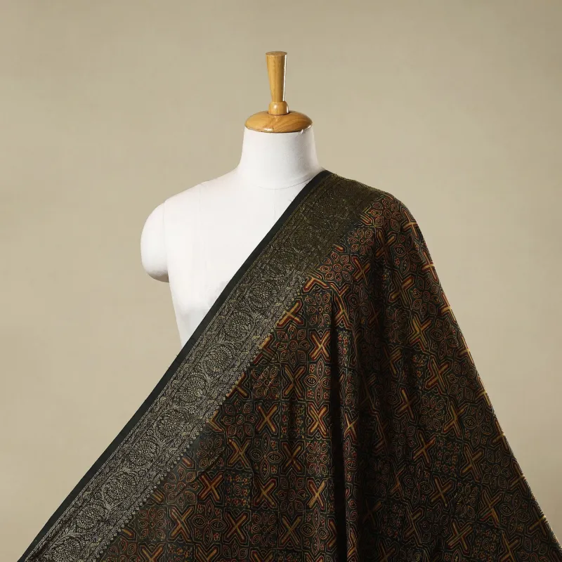 Green - Natural Dyed Dola Silk Hand Block Ajrakh Print Fabric 52 sold by Itokri