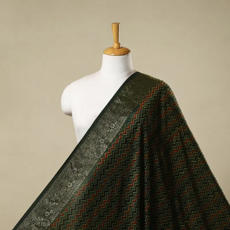 Green - Natural Dyed Dola Silk Hand Block Ajrakh Print Fabric 55 sold by Itokri
