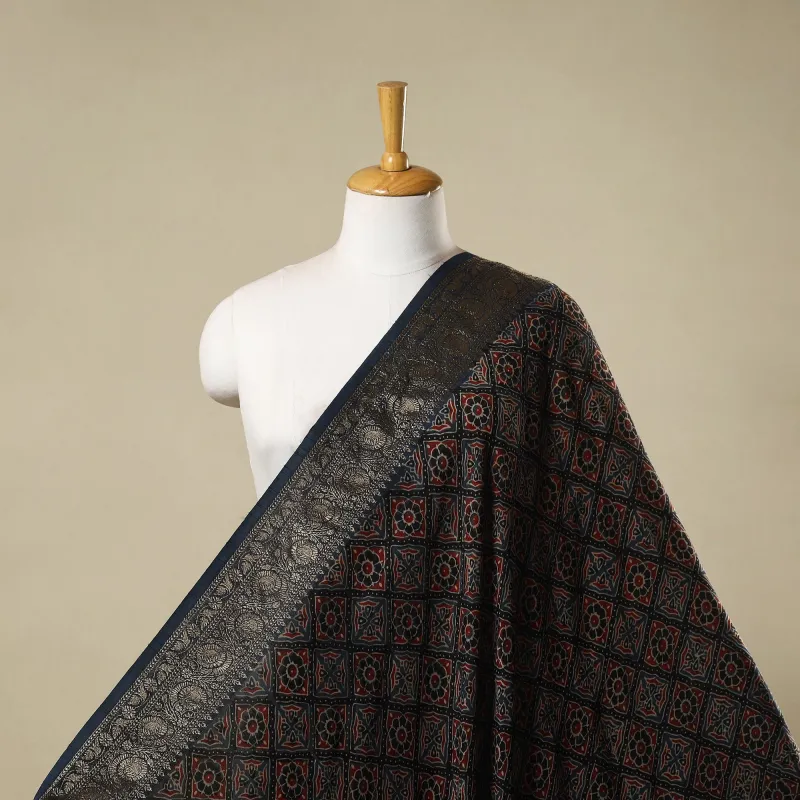 Blue - Natural Dyed Dola Silk Hand Block Ajrakh Print Fabric 58 sold by Itokri