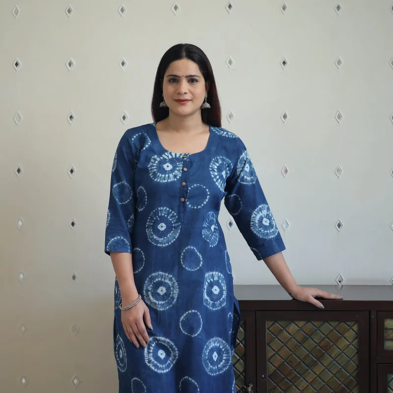 Blue - Tie & Dye Cotton Straight Shibori Kurta 01 sold by Itokri