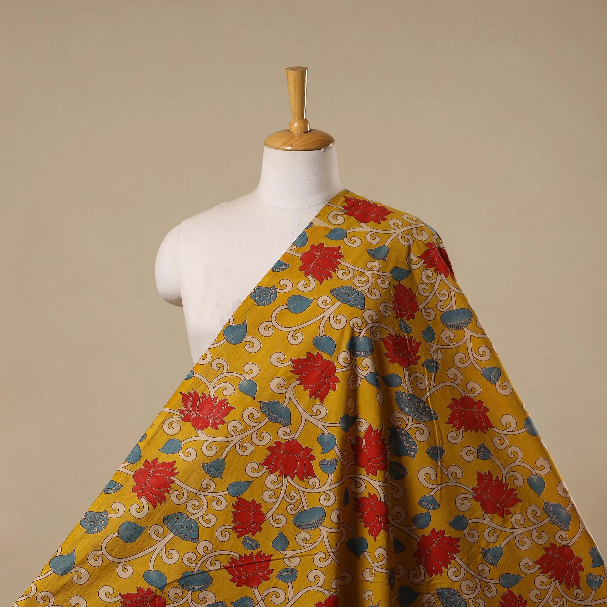 Yellow - Printed Cotton Kalamkari Fabric 12 sold by Itokri