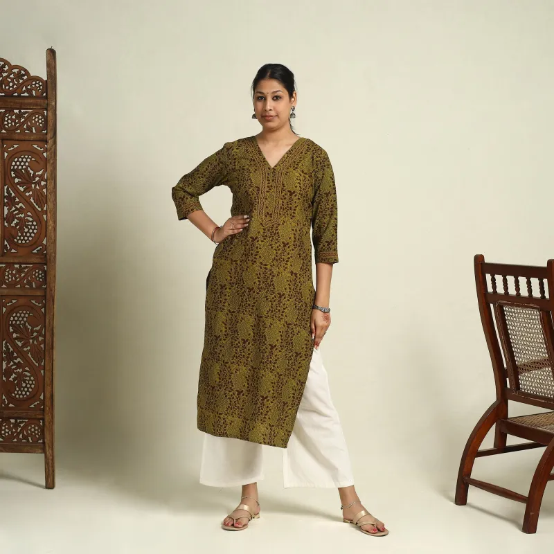 Green - Block Print Mul Cotton Straight Bagh Kurta 16 sold by Itokri