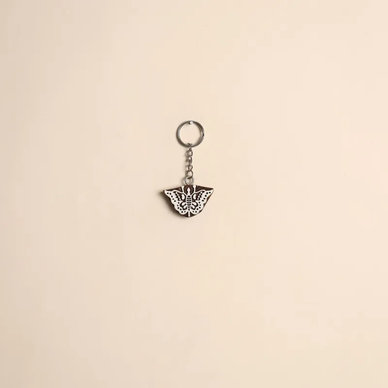Brown - Hand Carved Sheesham Wood Block Keychain 03 made by Itokri