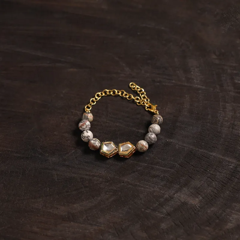 Brown - Handcrafted Glass Stone Kundan Work Bracelet 47 sold by Itokri