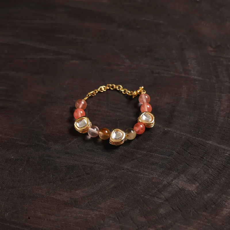Red - Handcrafted Glass Stone Kundan Work Bracelet 46 sold by Itokri