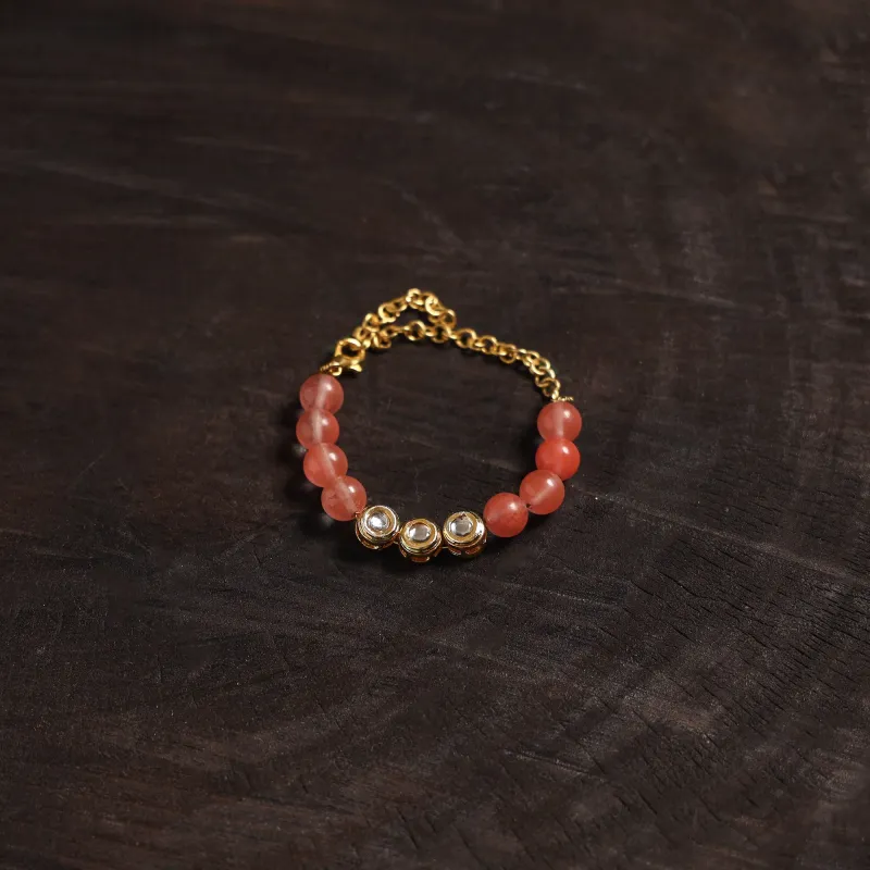 Red - Handcrafted Glass Stone Kundan Work Bracelet 45 sold by Itokri