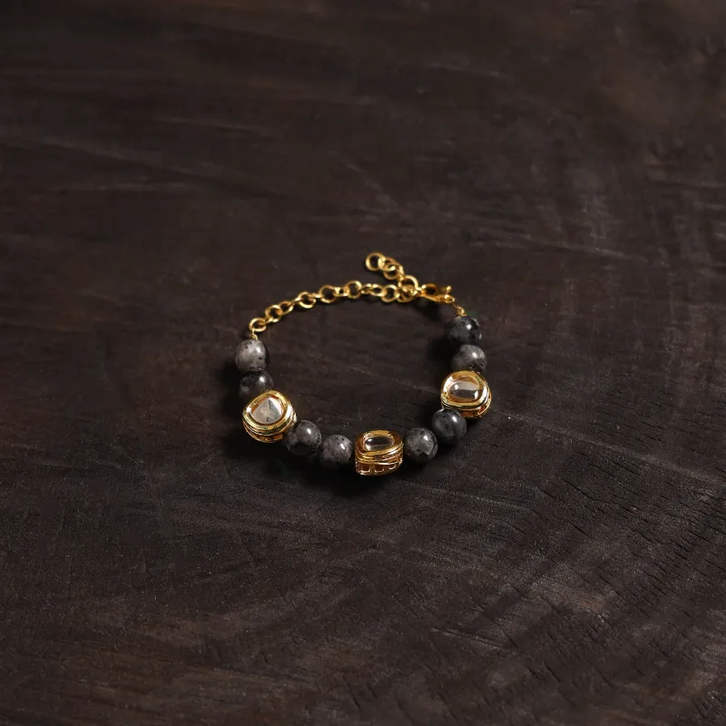 Brown - Handcrafted Glass Stone Kundan Work Bracelet 44 sold by Itokri