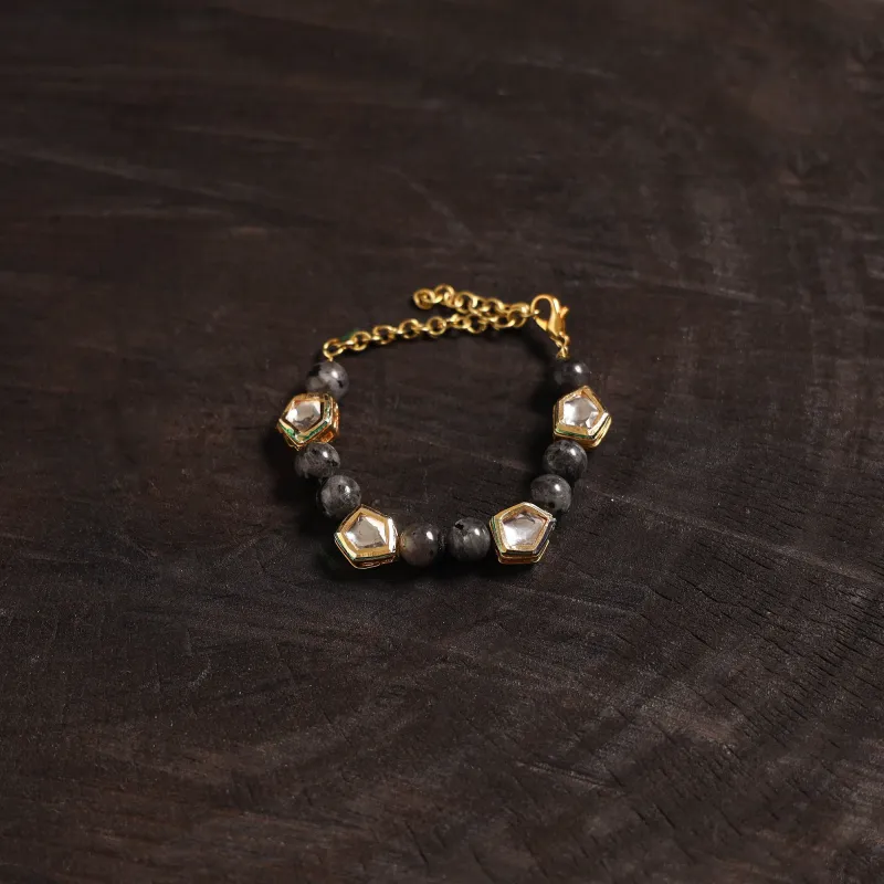 Brown - Handcrafted Glass Stone Kundan Work Bracelet 42 sold by Itokri