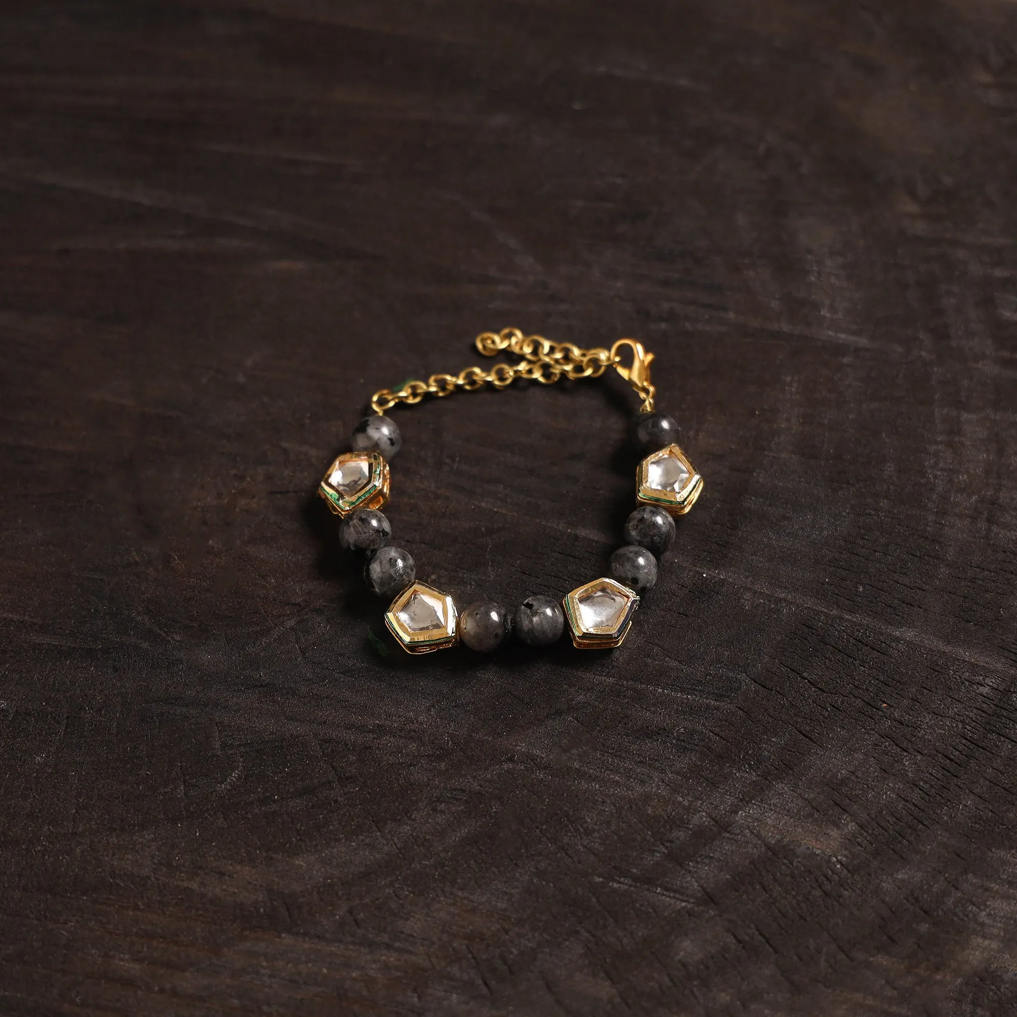 Brown - Handcrafted Glass Stone Kundan Work Bracelet 42 sold by Itokri