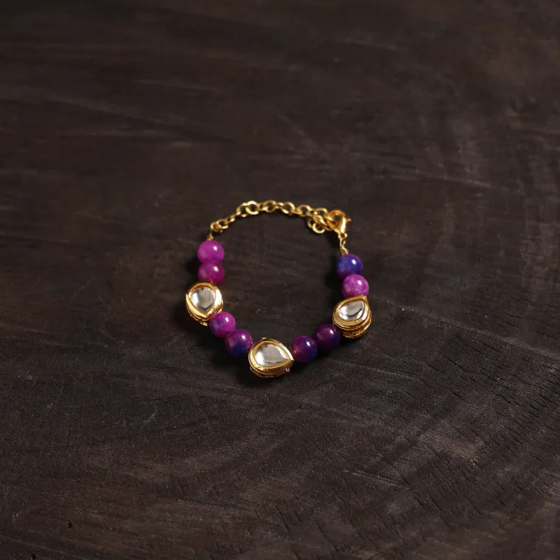 Purple - Handcrafted Glass Stone Kundan Work Bracelet 41 made by Itokri