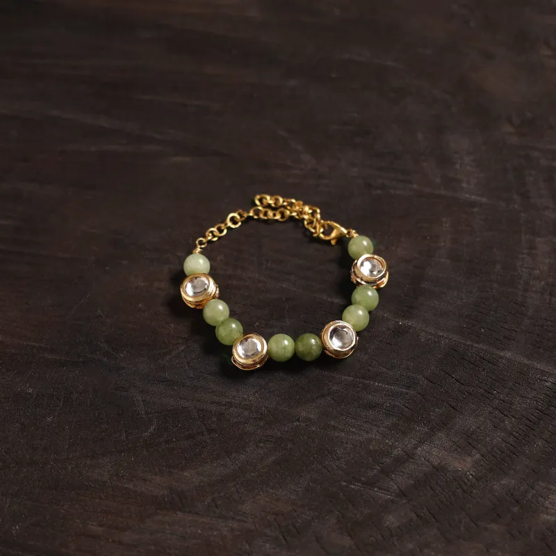 Green - Handcrafted Glass Stone Kundan Work Bracelet 40 sold by Itokri