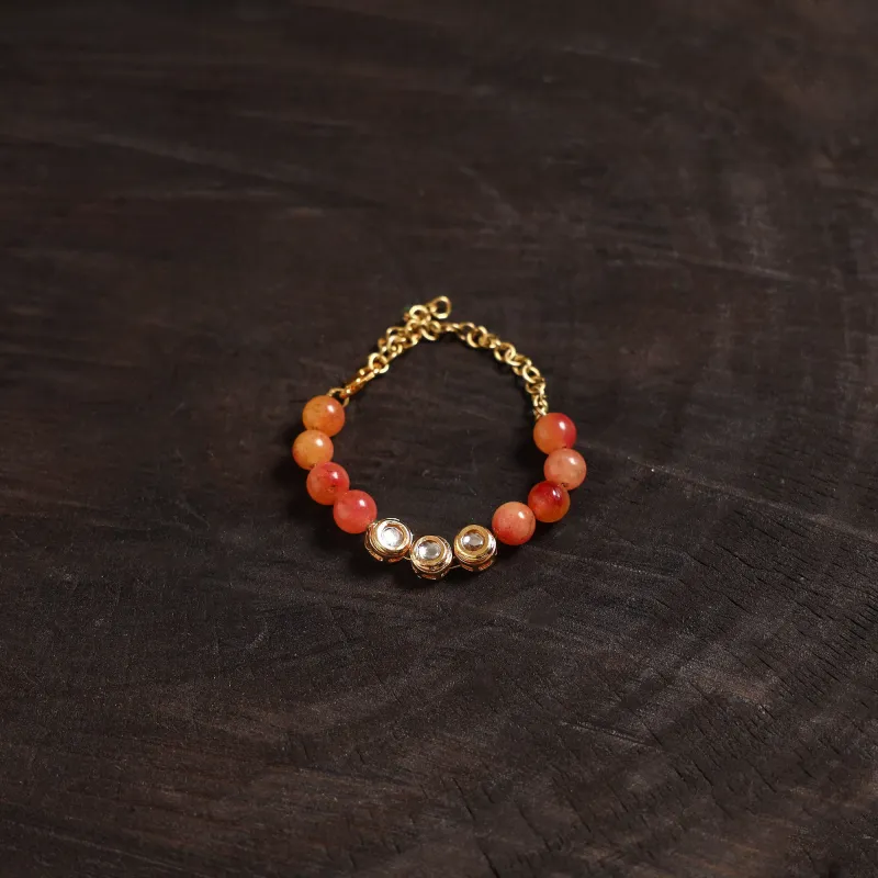 Orange - Handcrafted Glass Stone Kundan Work Bracelet 39 sold by Itokri