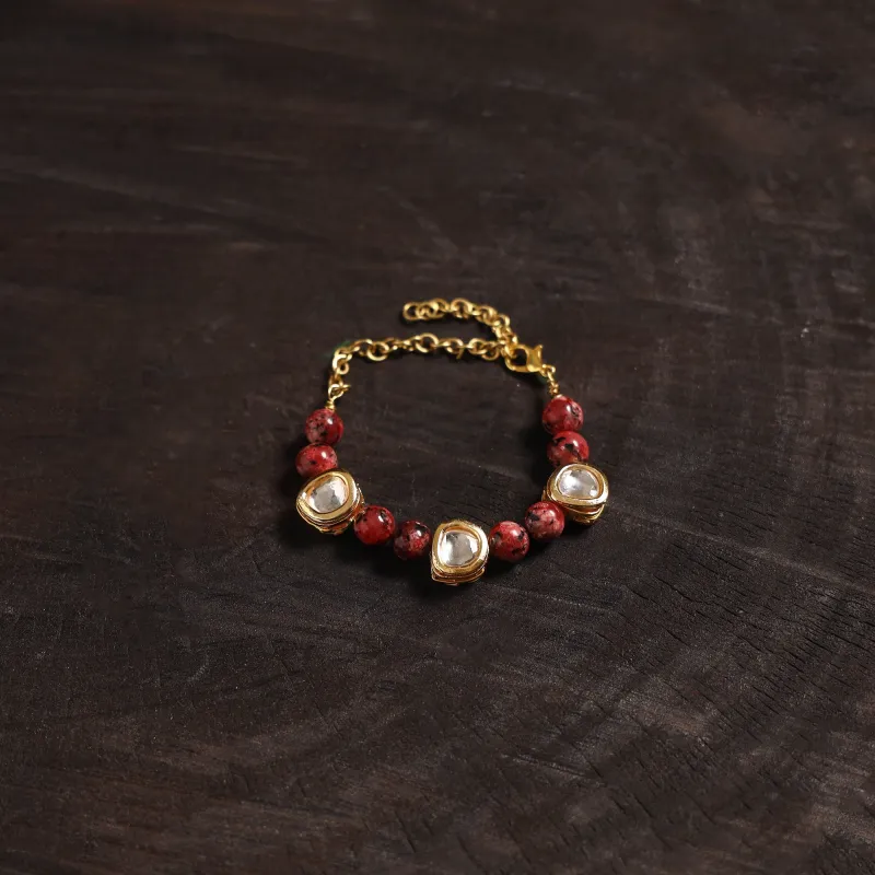 Red - Handcrafted Glass Stone Kundan Work Bracelet 33 sold by Itokri
