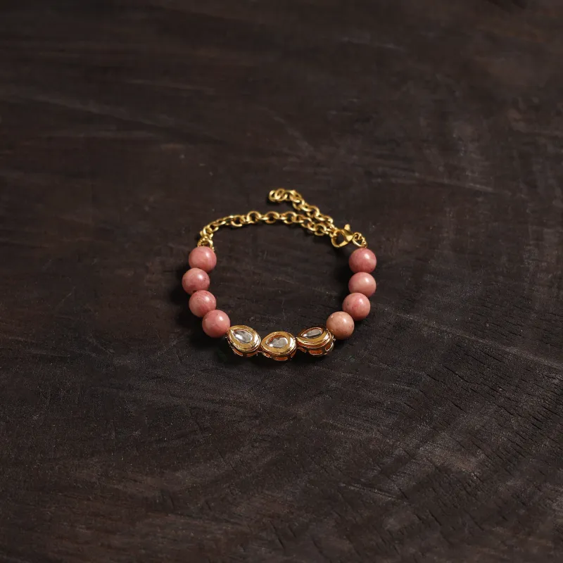 Pink - Handcrafted Glass Stone Kundan Work Bracelet 32 made by Itokri