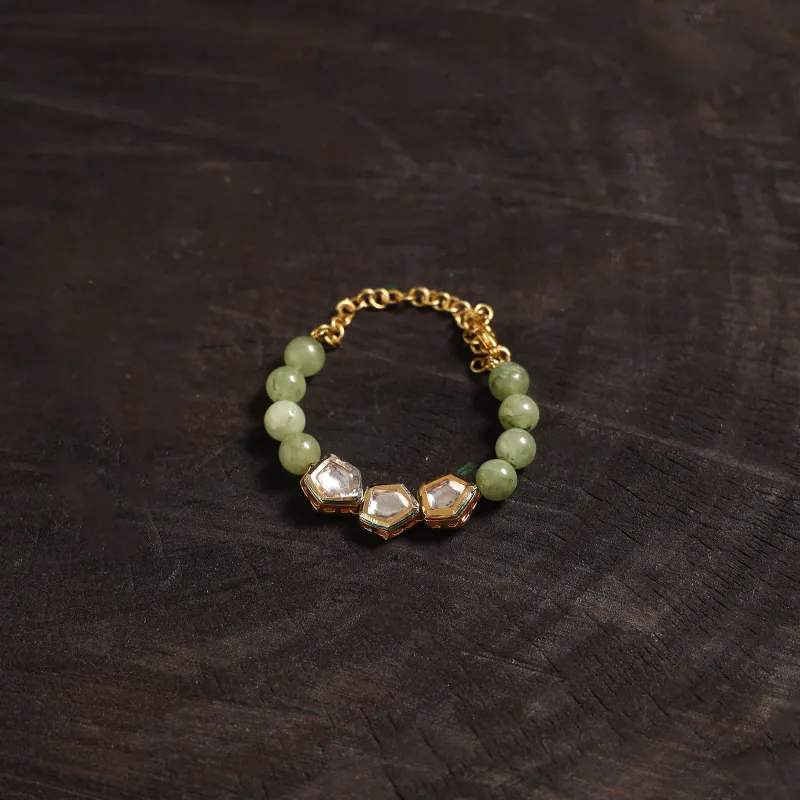 Green - Handcrafted Glass Stone Kundan Work Bracelet 28 sold by Itokri