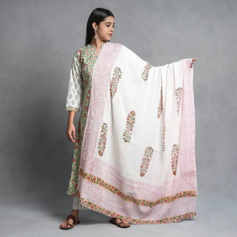Sanganeri Block Printed Cotton Kurta with Palazzo & Dupatta Set sold by Itokri