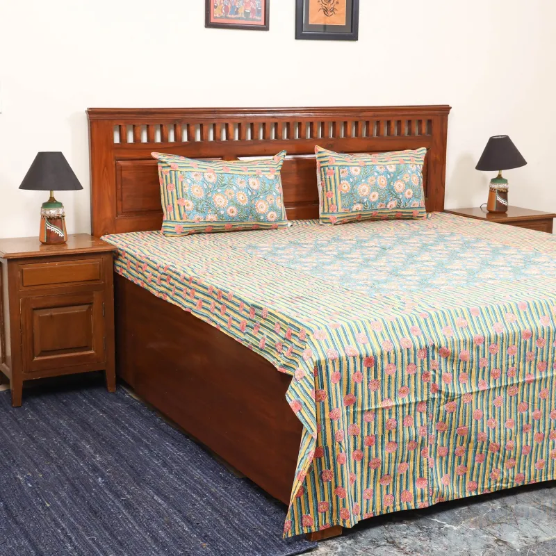 Multicolor - Patchwork Hand Block Double Sanganeri Print Bedsheet Set (108 x 90 in) 07 sold by Itokri