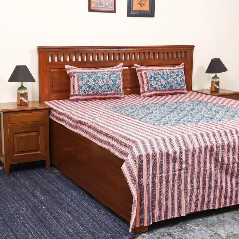 Pink - Patchwork Hand Block Double Sanganeri Print Bedsheet Set (108 x 90 in) 06 sold by Itokri