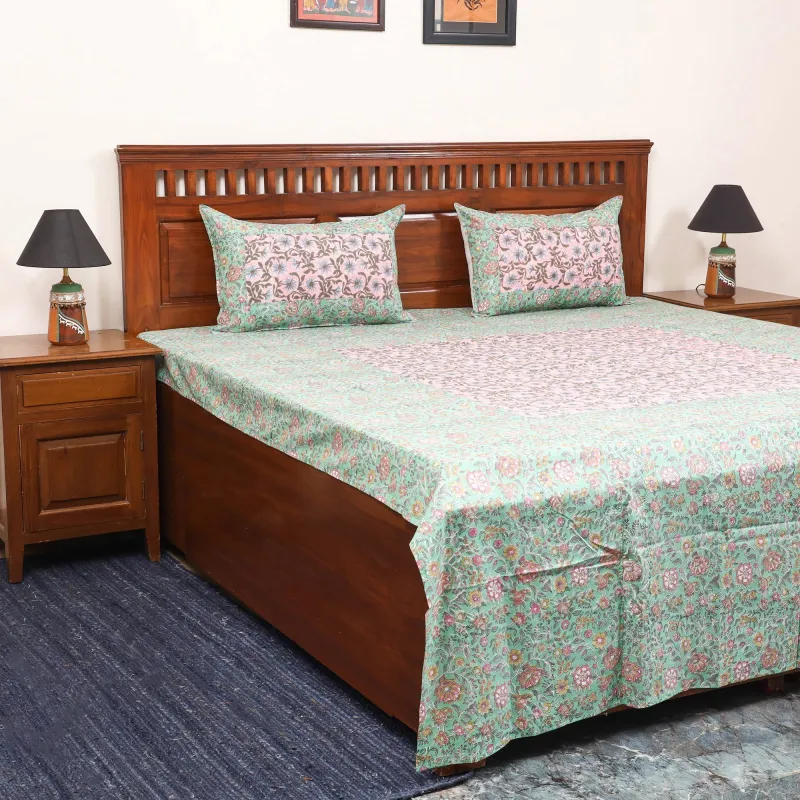 Green - Patchwork Hand Block Double Sanganeri Print Bedsheet Set (108 x 90 in) 24 sold by Itokri