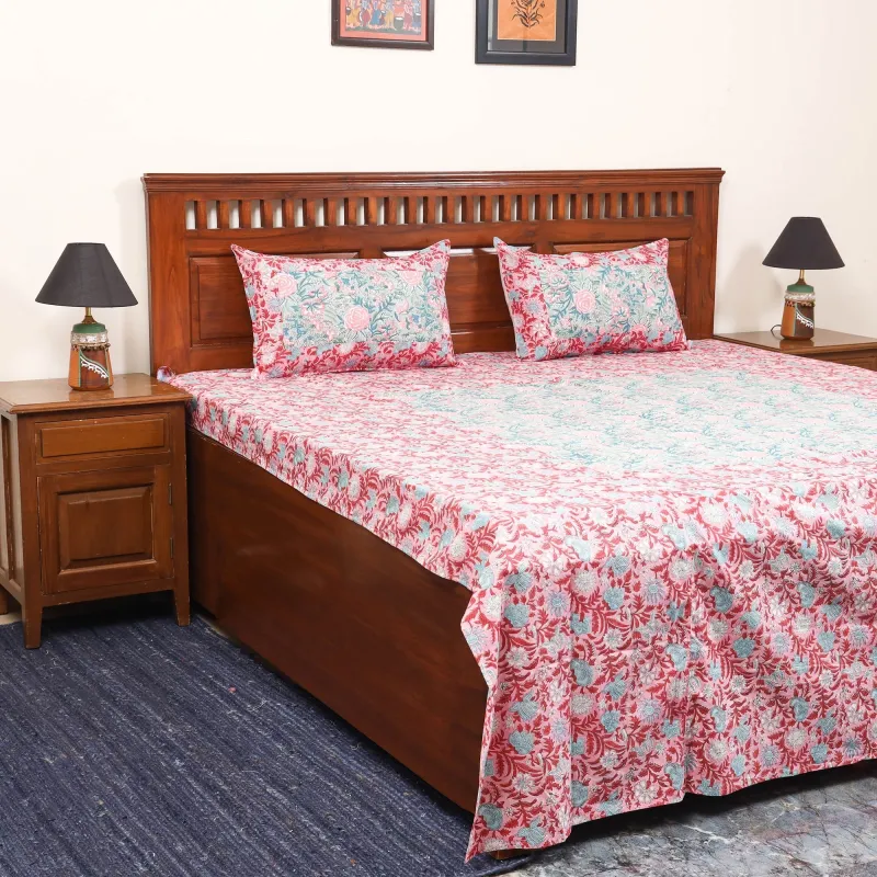 Pink - Patchwork Hand Block Double Sanganeri Print Bedsheet Set (108 x 90 in) 15 sold by Itokri