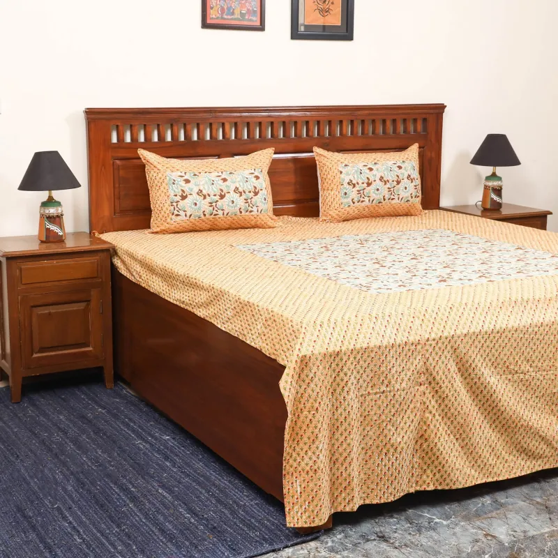 Peach - Patchwork Hand Block Double Sanganeri Print Bedsheet Set (108 x 90 in) 28 sold by Itokri