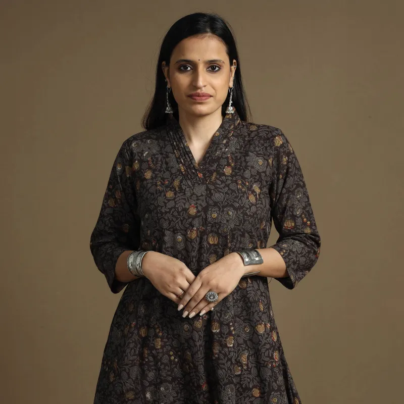 Brown - Bagru Hand Block Printed Cotton Long Kurta sold by Itokri