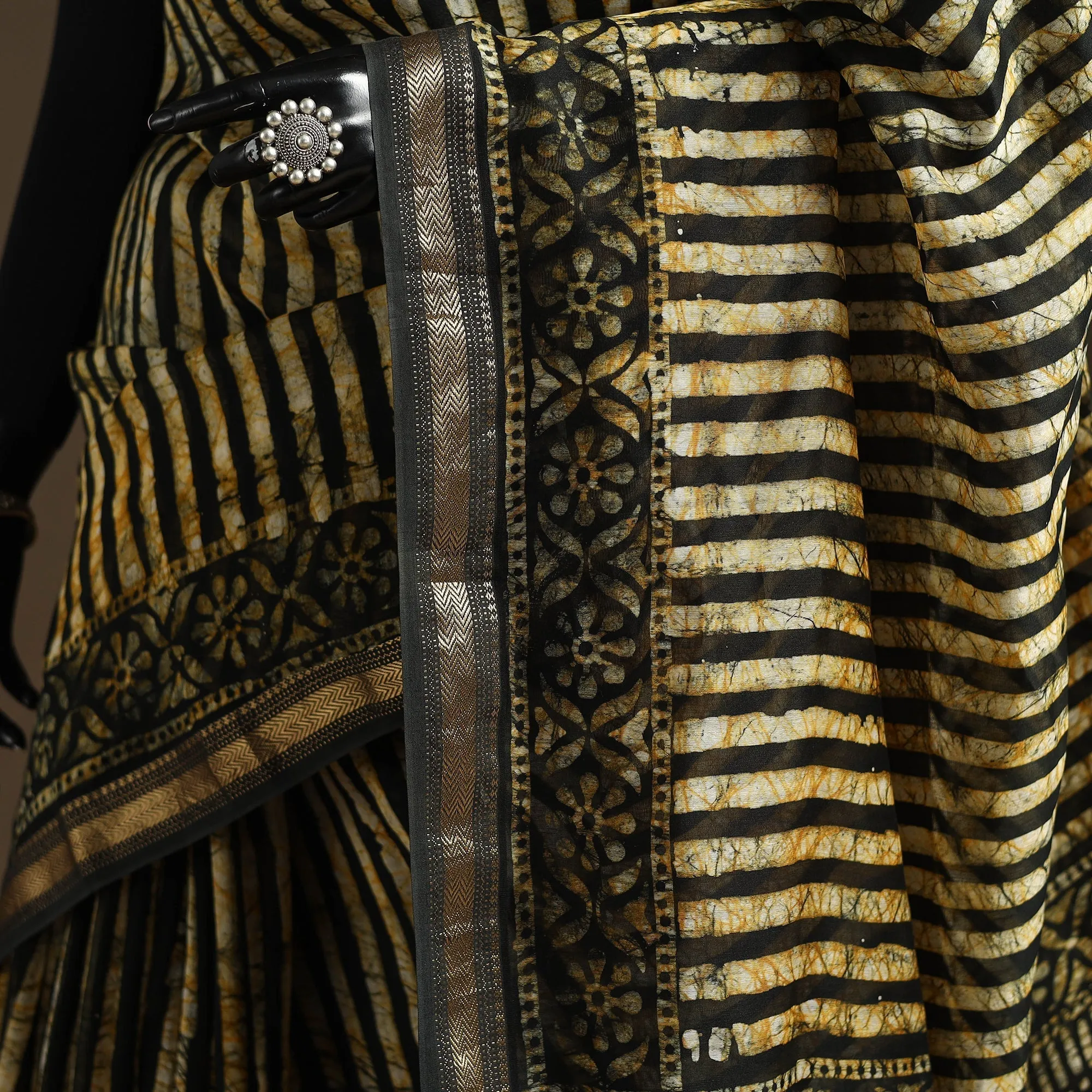Green - Chanderi Silk Hand Block Batik Print Saree 06 sold by Itokri product image thumbnail 3