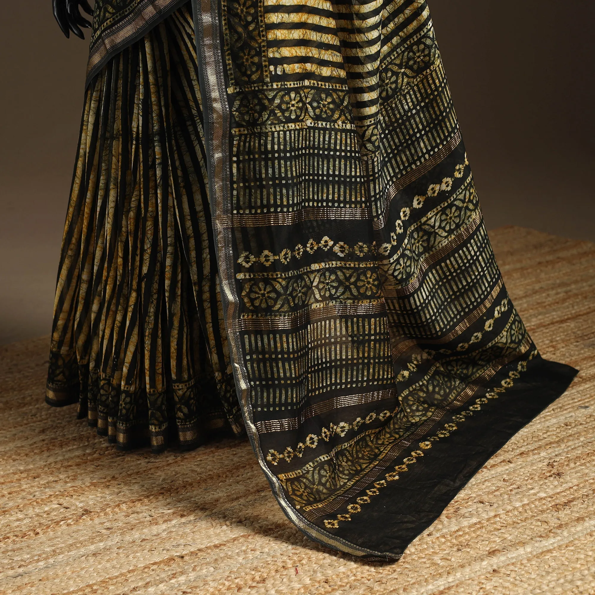 Green - Chanderi Silk Hand Block Batik Print Saree 06 sold by Itokri product image thumbnail 4
