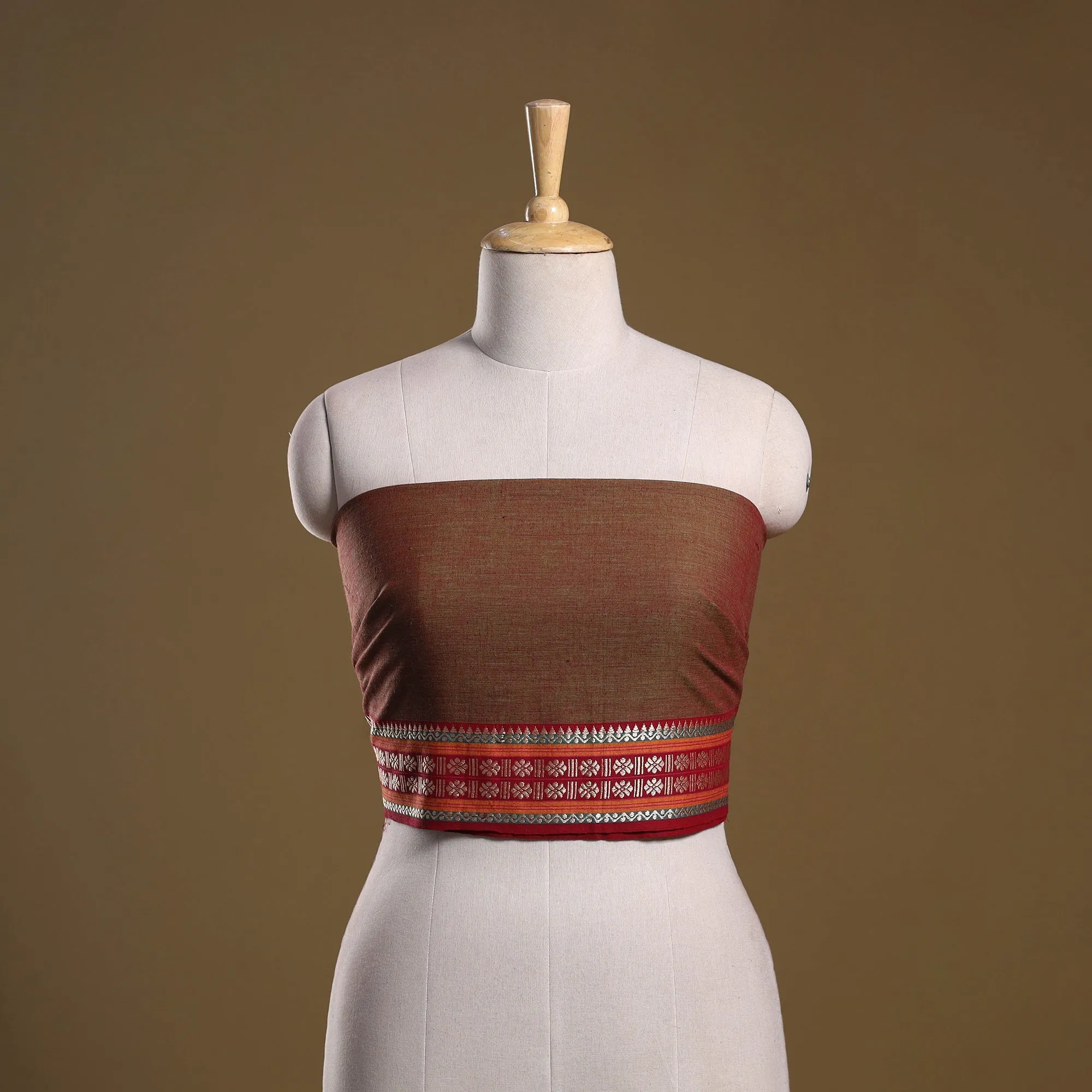 Brown - Dharwad Weave Cotton Blouse Piece 35 sold by Itokri