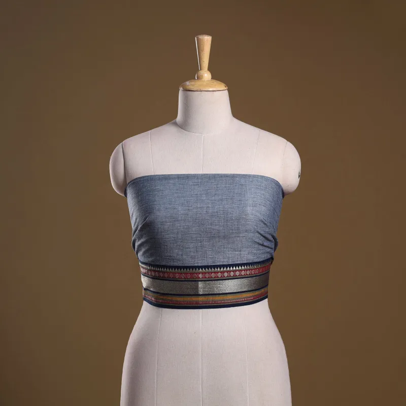 Blue - Dharwad Weave Cotton Blouse Piece 24 made by Itokri
