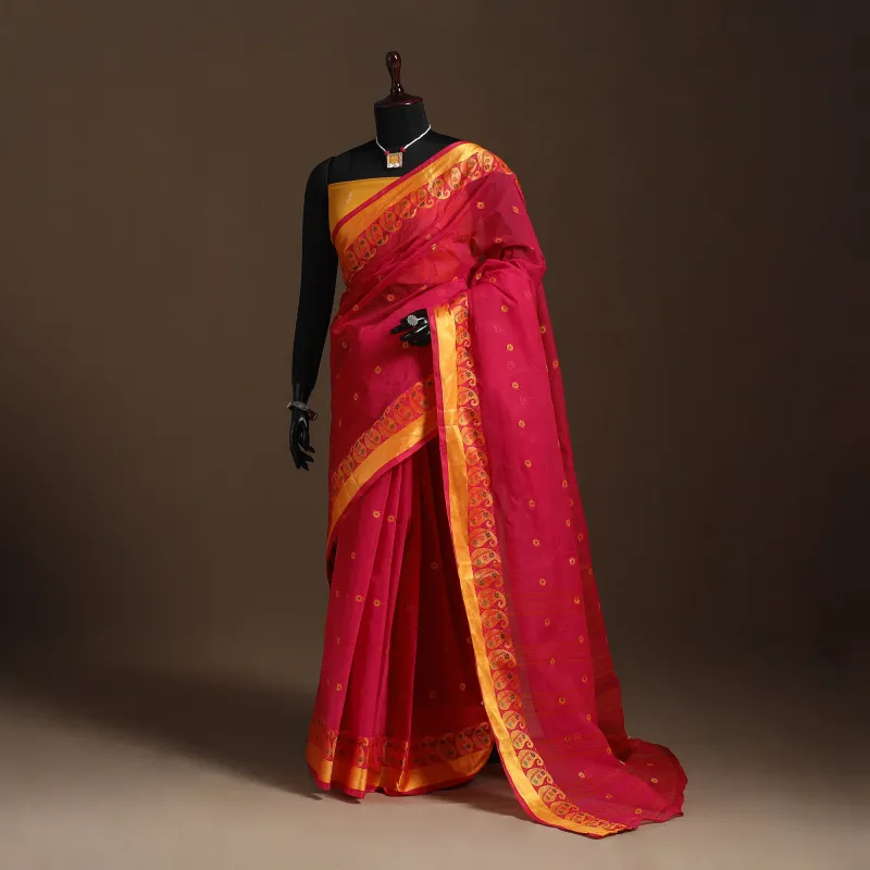 Red - Bengali Tant Saree with Matching Jewellery & Blouse 51 sold by Itokri