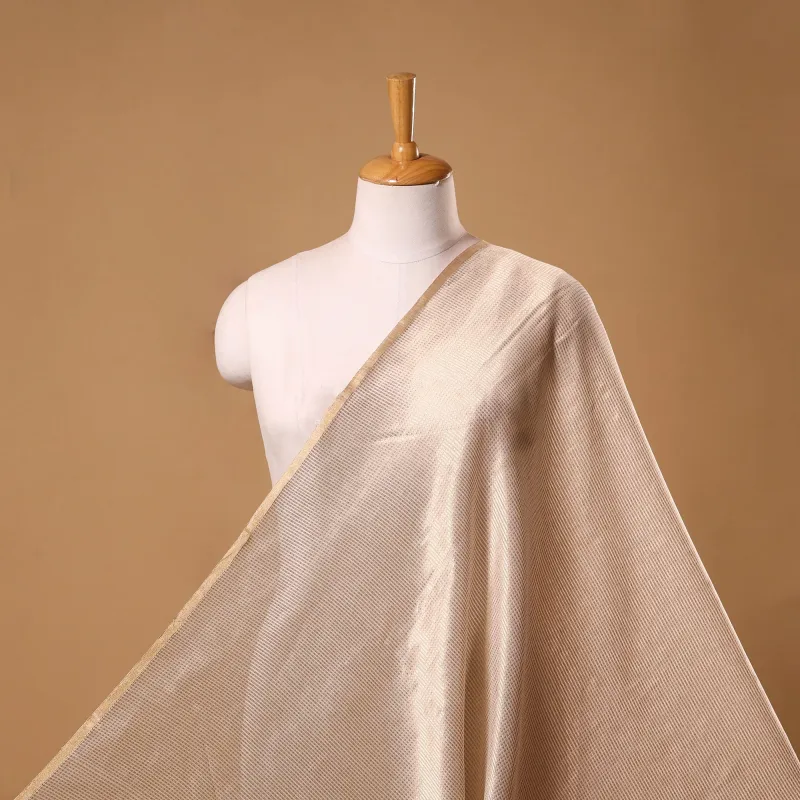 Beige - Handloom Gold Zari Work Chanderi Silk Fabric 41 sold by Itokri