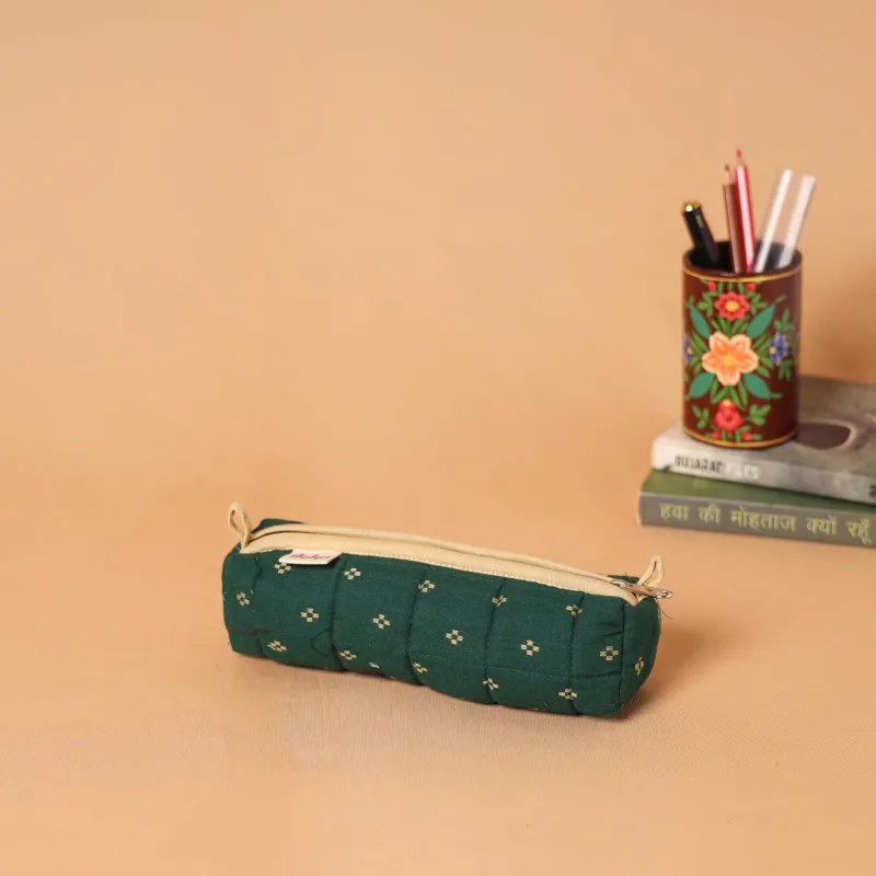 Green - Handcrafted Quilted Pencil Pouch 06 sold by Itokri
