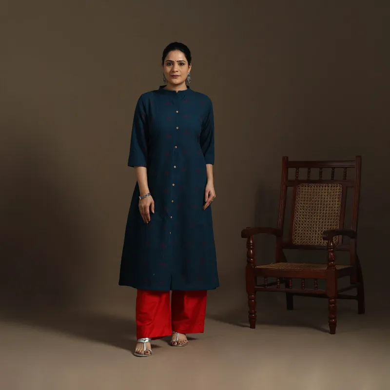 Blue - A-Line Cotton Jacquard Kurta for women 09 sold by Itokri