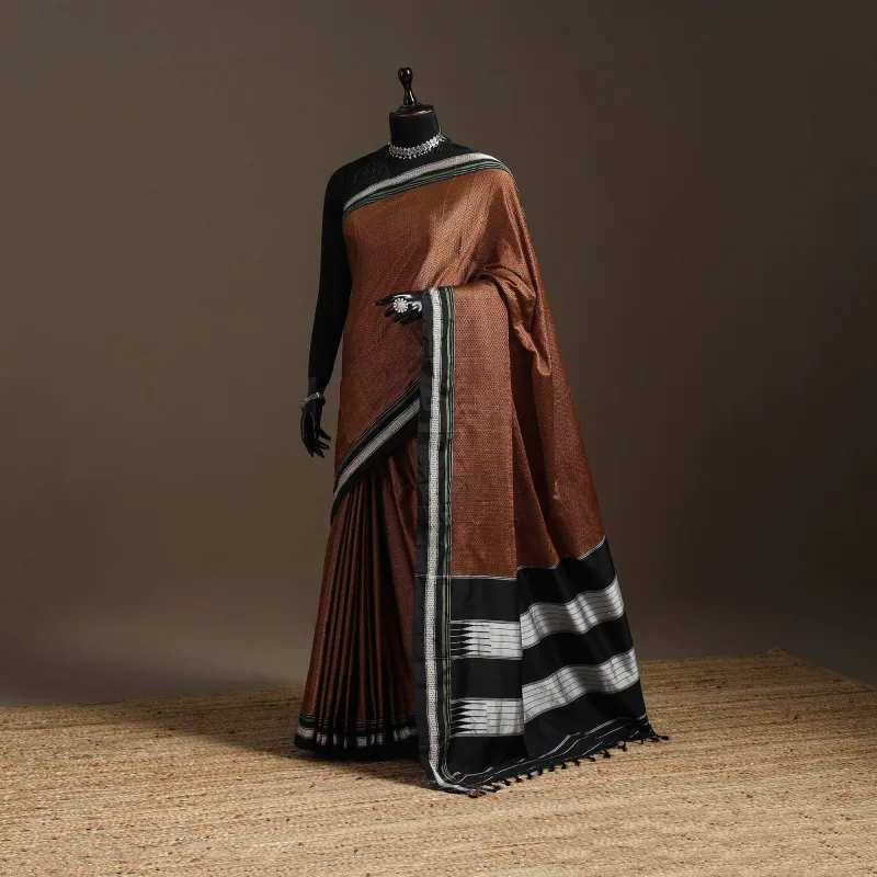 Brown - Cotton Khun Saree with Chikki Paras Border 22 sold by Itokri