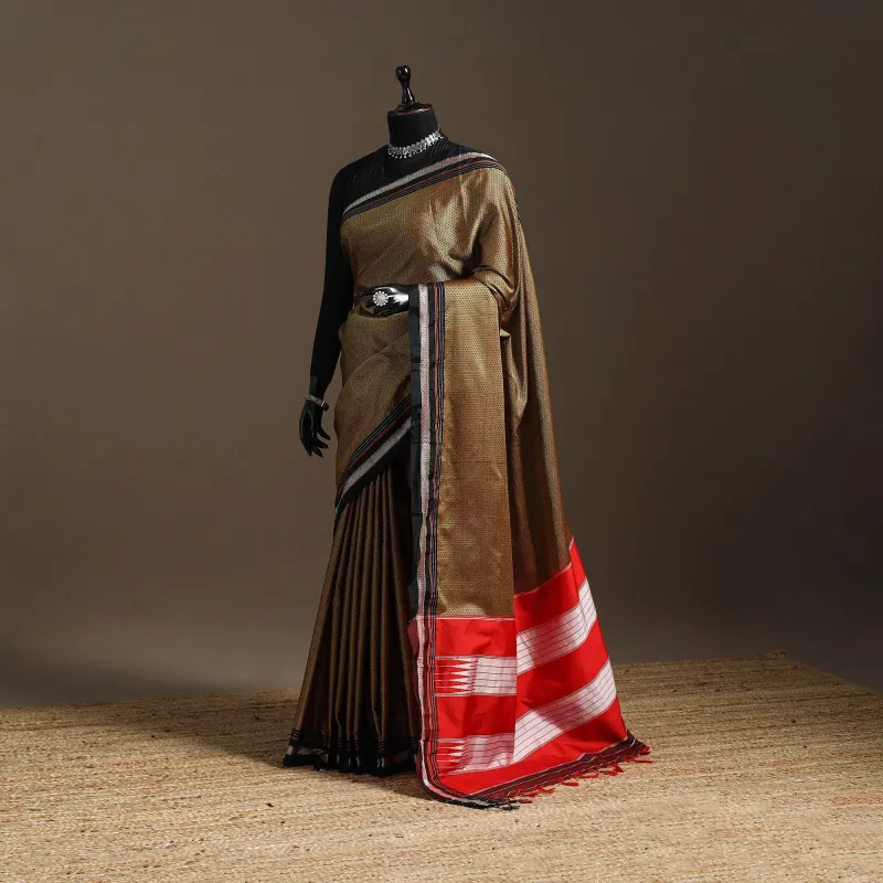 Brown - Cotton Khun Saree with Chikki Paras Border 11 sold by Itokri