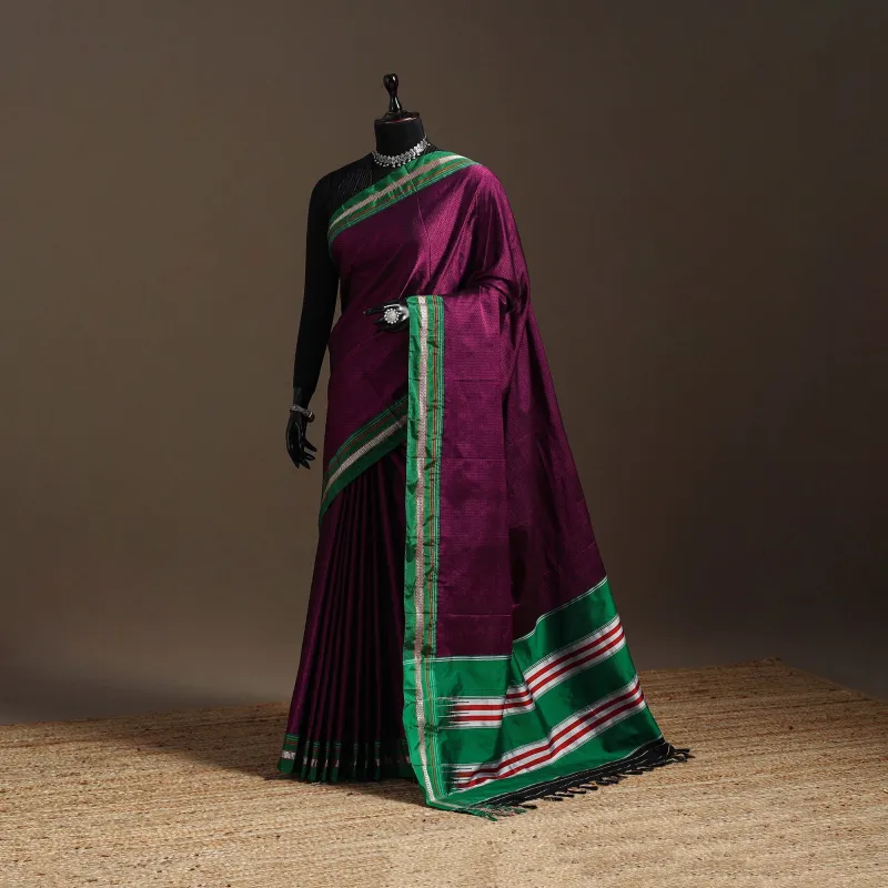 Purple - Cotton Khun Saree with Chikki Paras Border 06 made by Itokri