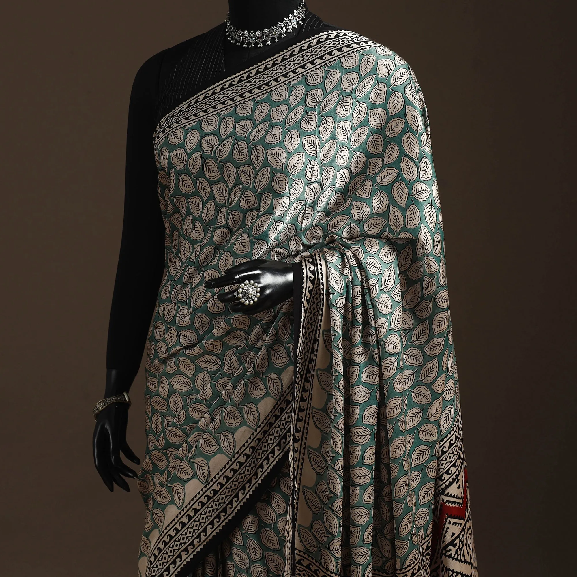 Green - Modal Silk Hand Block Print Bagru Saree 33 sold by Itokri product image thumbnail 2