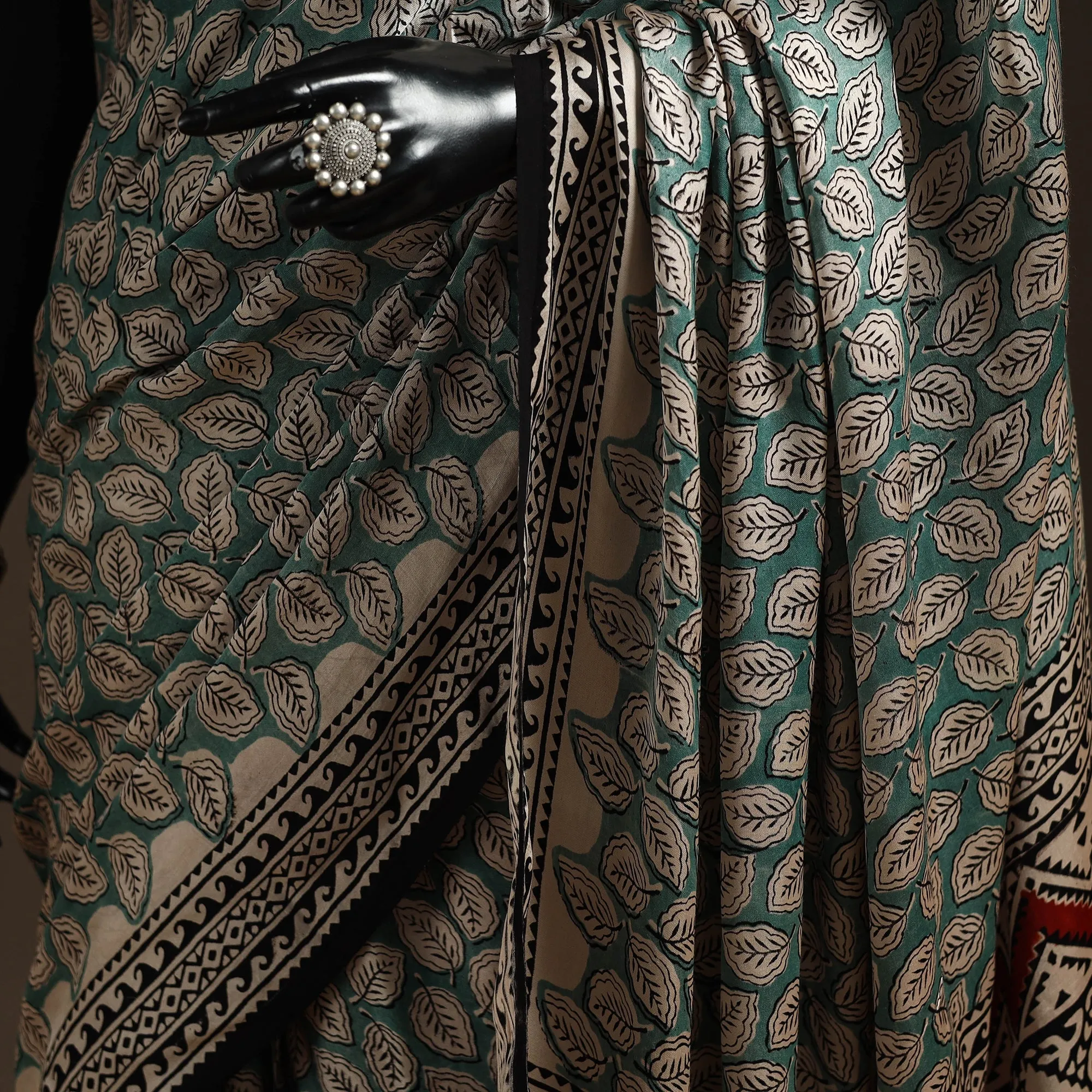 Green - Modal Silk Hand Block Print Bagru Saree 33 sold by Itokri product image thumbnail 3
