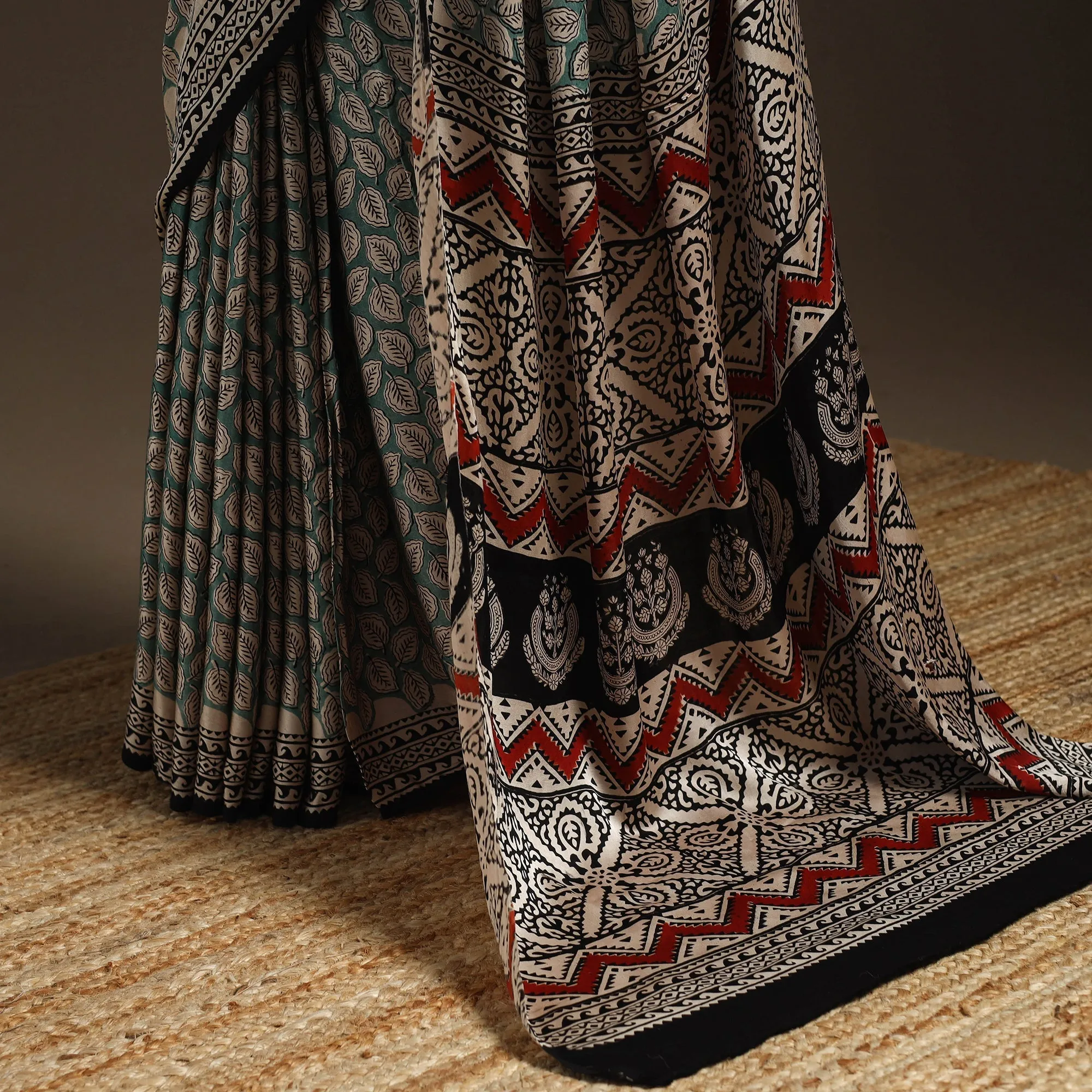 Green - Modal Silk Hand Block Print Bagru Saree 33 sold by Itokri product image thumbnail 4