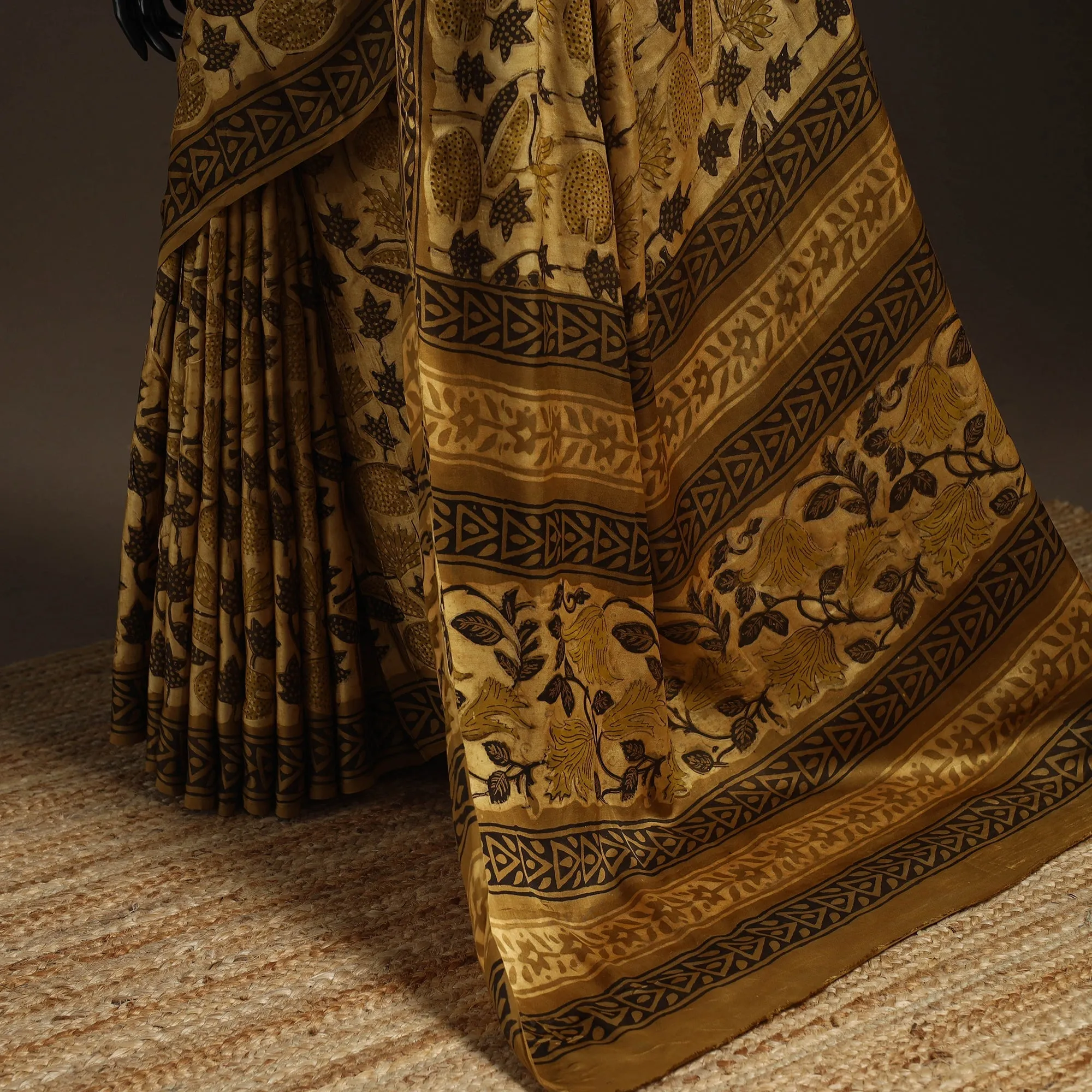 Brown - Modal Silk Hand Block Print Bagru Saree 31 sold by Itokri product image thumbnail 4