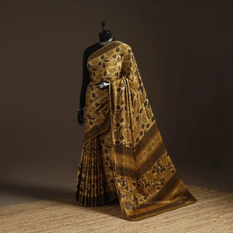 Brown - Modal Silk Hand Block Print Bagru Saree 31 sold by Itokri