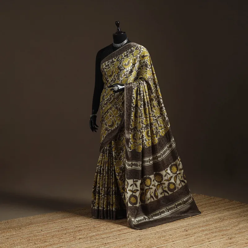 Brown - Modal Silk Hand Block Print Bagru Saree 27 sold by Itokri