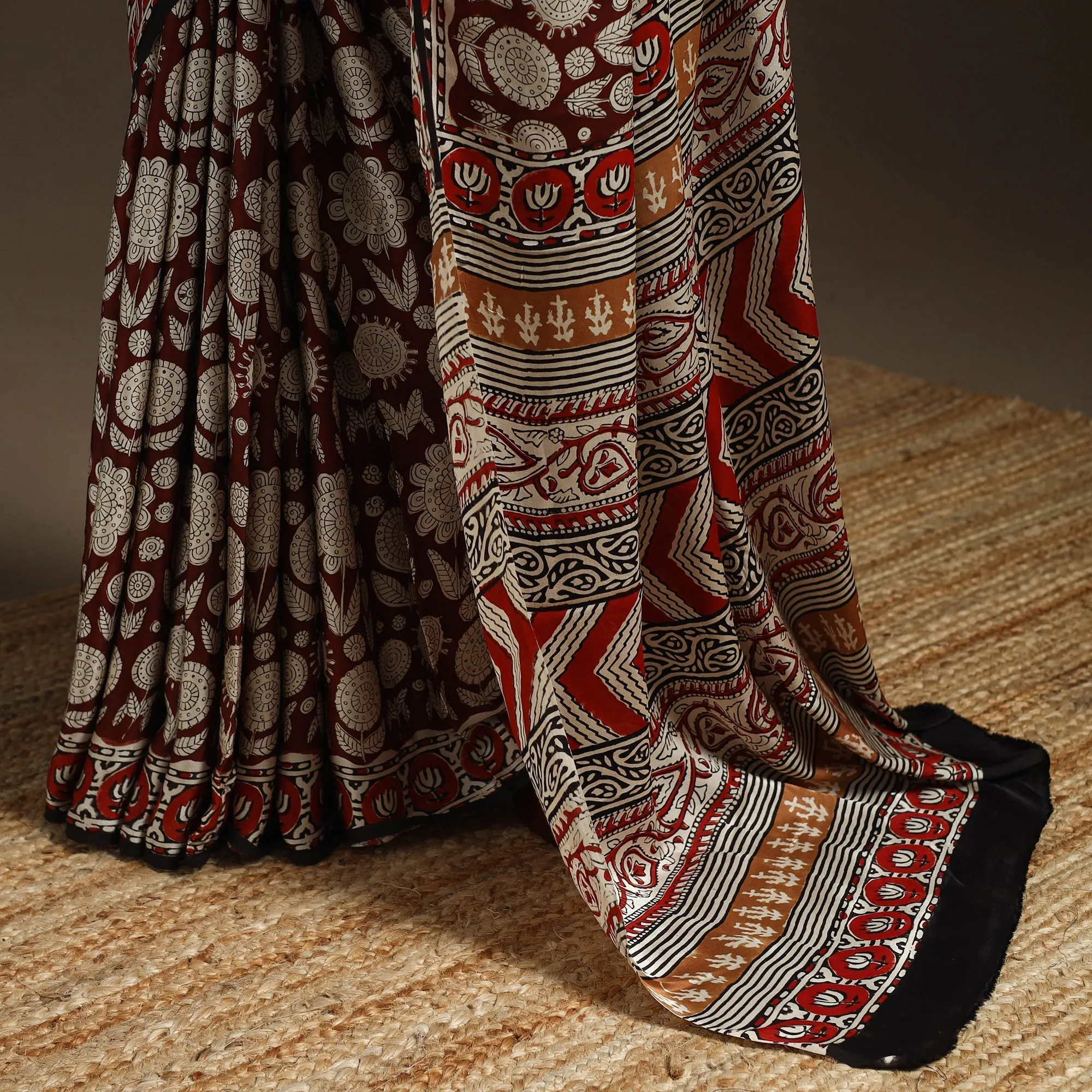 Maroon - Modal Silk Hand Block Print Bagru Saree 25 sold by Itokri product image thumbnail 4