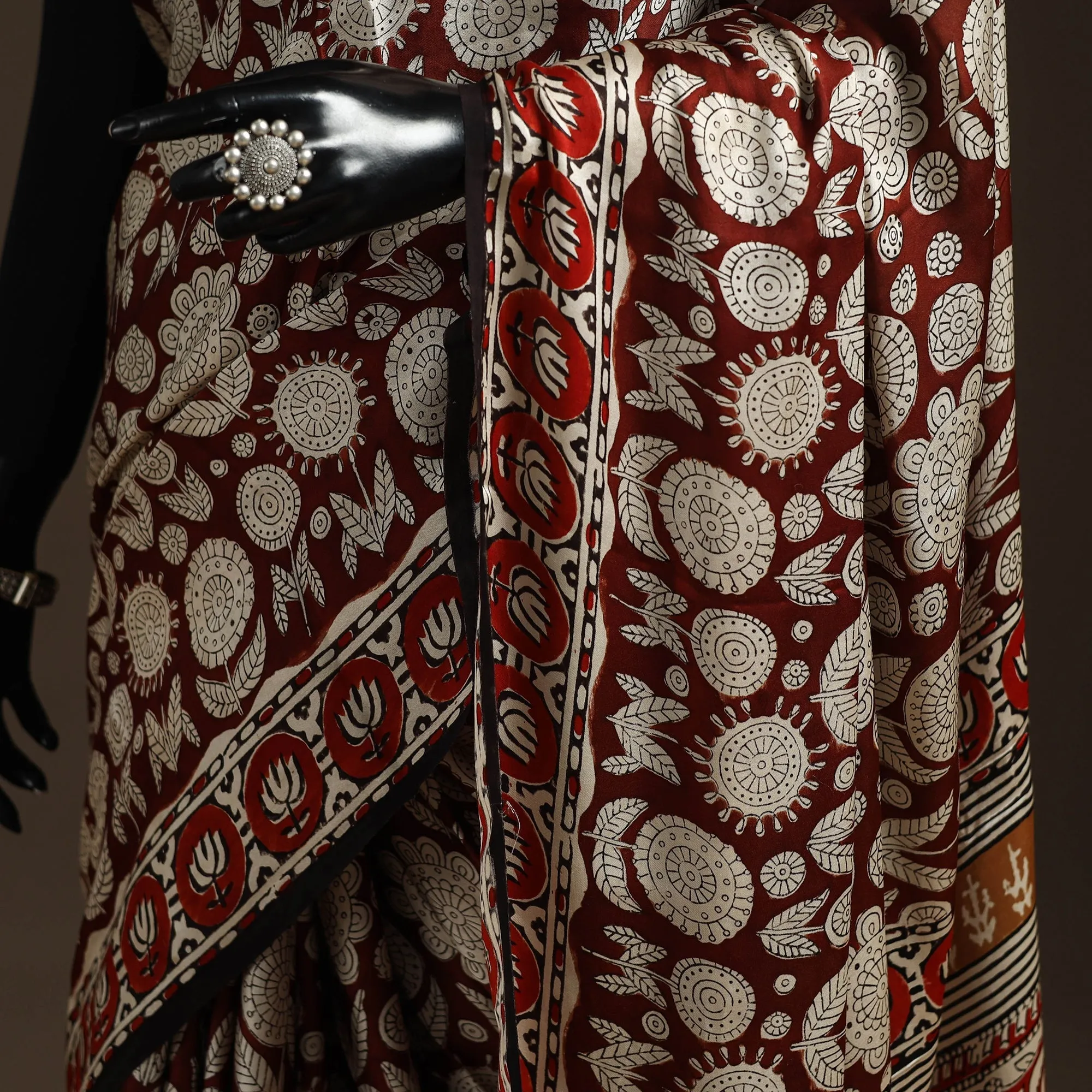 Maroon - Modal Silk Hand Block Print Bagru Saree 25 sold by Itokri product image thumbnail 3