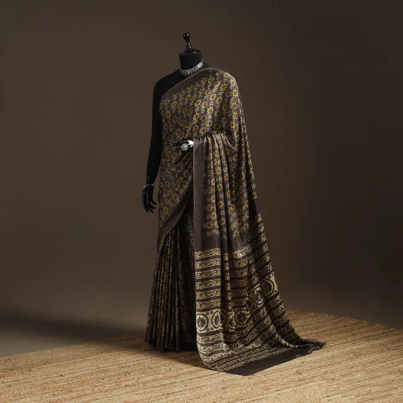 Brown - Modal Silk Hand Block Print Bagru Saree 21 sold by Itokri