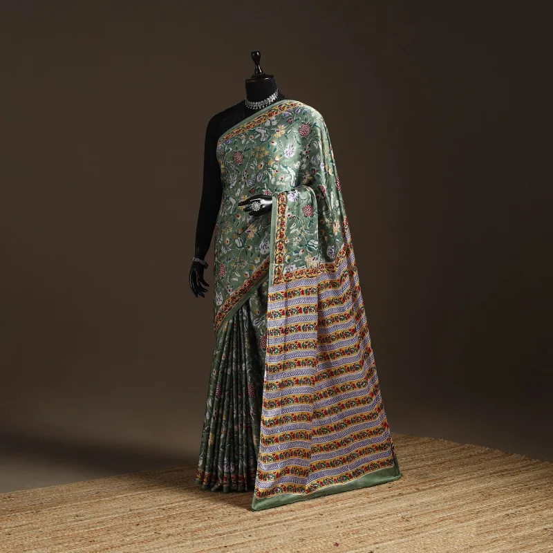 Green - Modal Silk Hand Block Sanganeri Print Saree 08 sold by Itokri