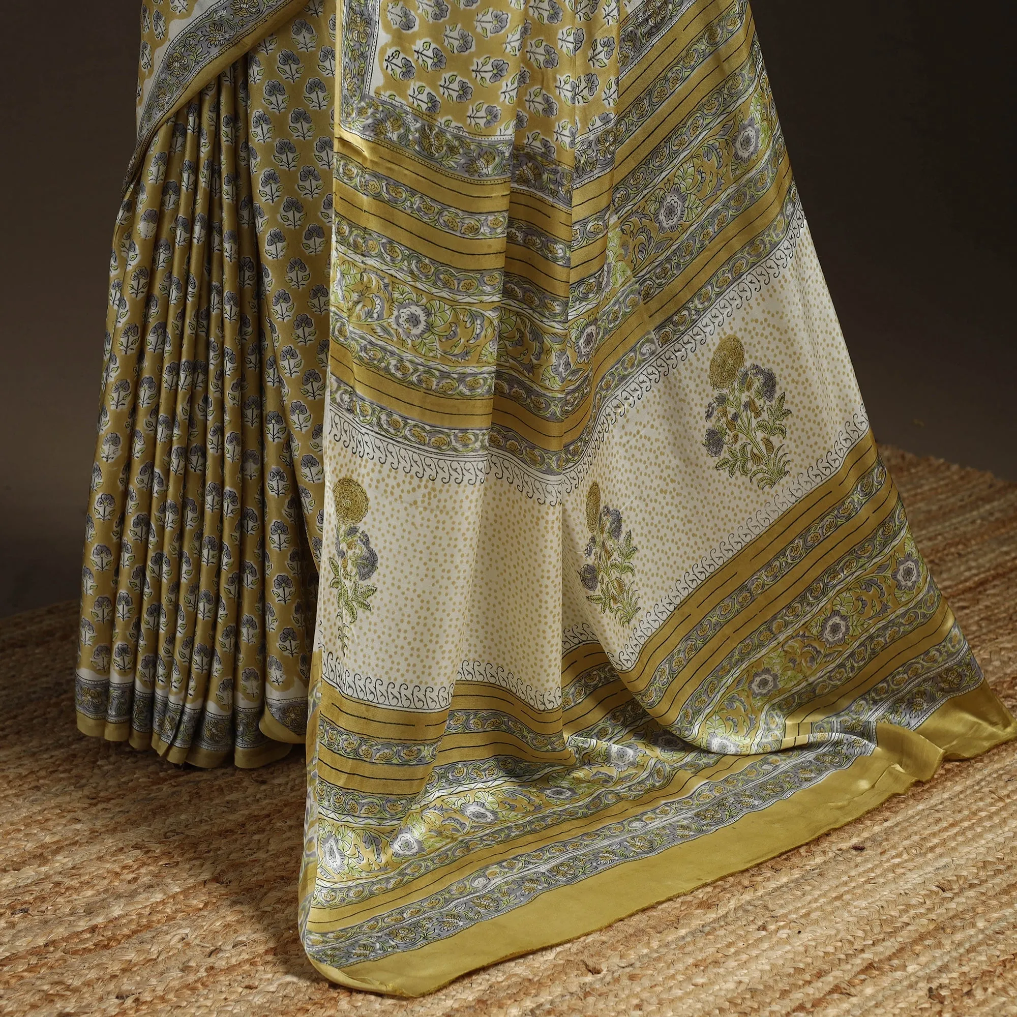 Yellow - Modal Silk Hand Block Sanganeri Print Saree 06 sold by Itokri product image thumbnail 4