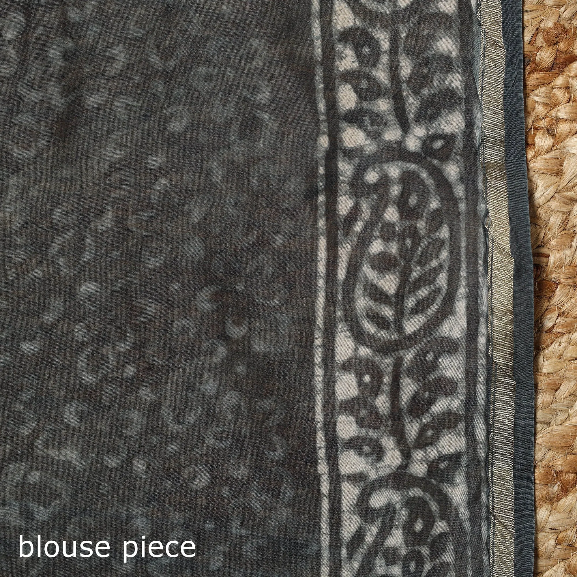Grey - Chanderi Silk Hand Block Print Bagru Saree with Zari Border 21 sold by Itokri product image thumbnail 5