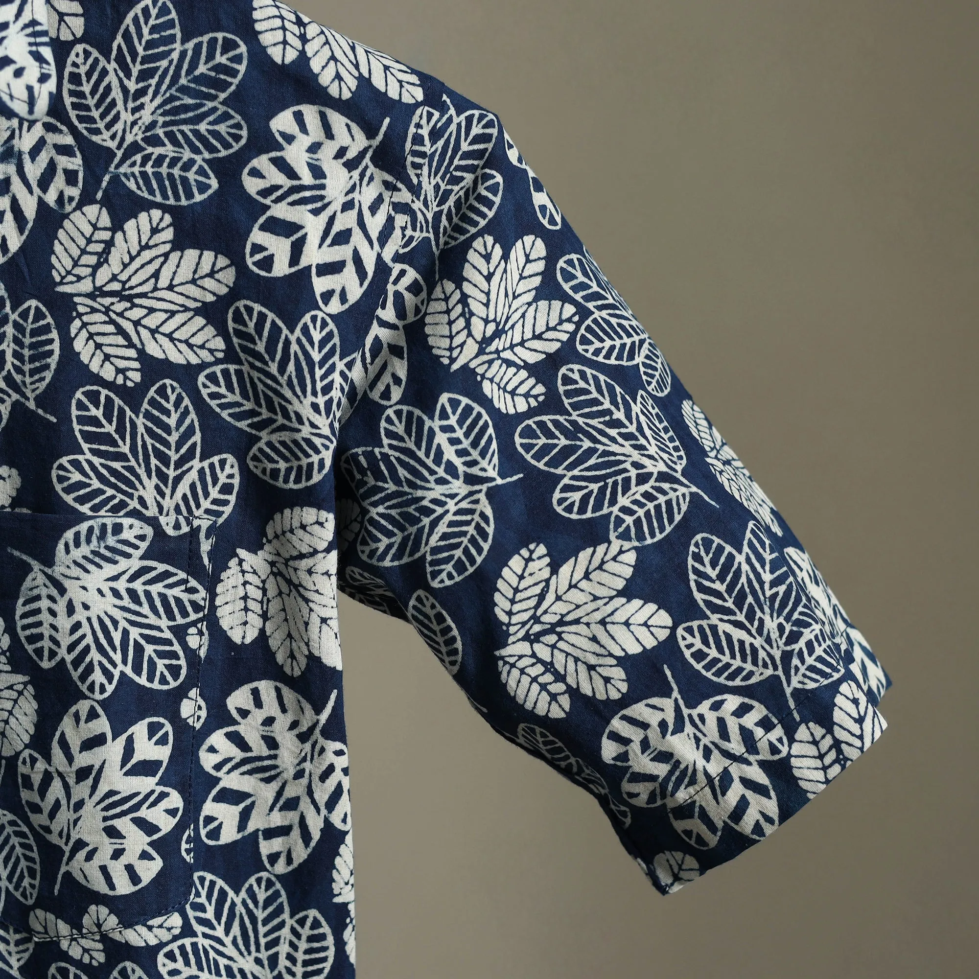 Blue - Block Print Cotton Men Half Sleeve Indigo Bagru Shirt 06 sold by Itokri product image thumbnail 3